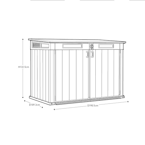Keter Grande Store Outdoor Double Door Garden Furniture Storage Shed Grey Duotech+ Wood Look and Feel | Fade Free | All Weather Resistant | Safe and Secure | Zero Maintenance