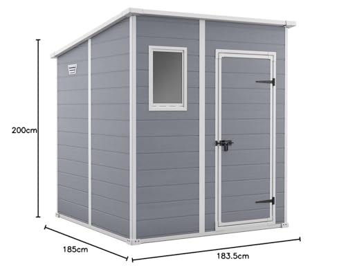Keter Manor Pent Garden Storage Shed 6 x 6 feet - Grey, 200.6 cm*183.5 cm*183.0 cm