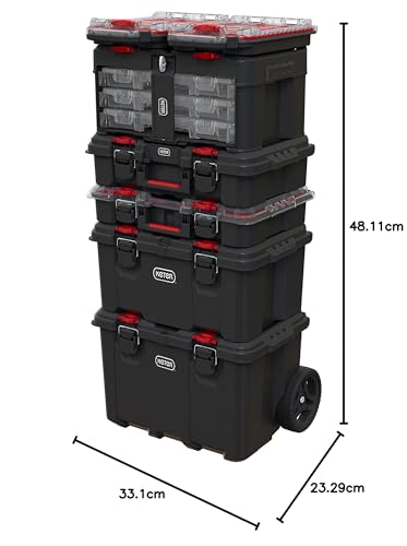 Keter Stack n' Roll Modular DIY 3 Organiser Set, Stackable, Lightweight, Durable, Water Resistant, Black