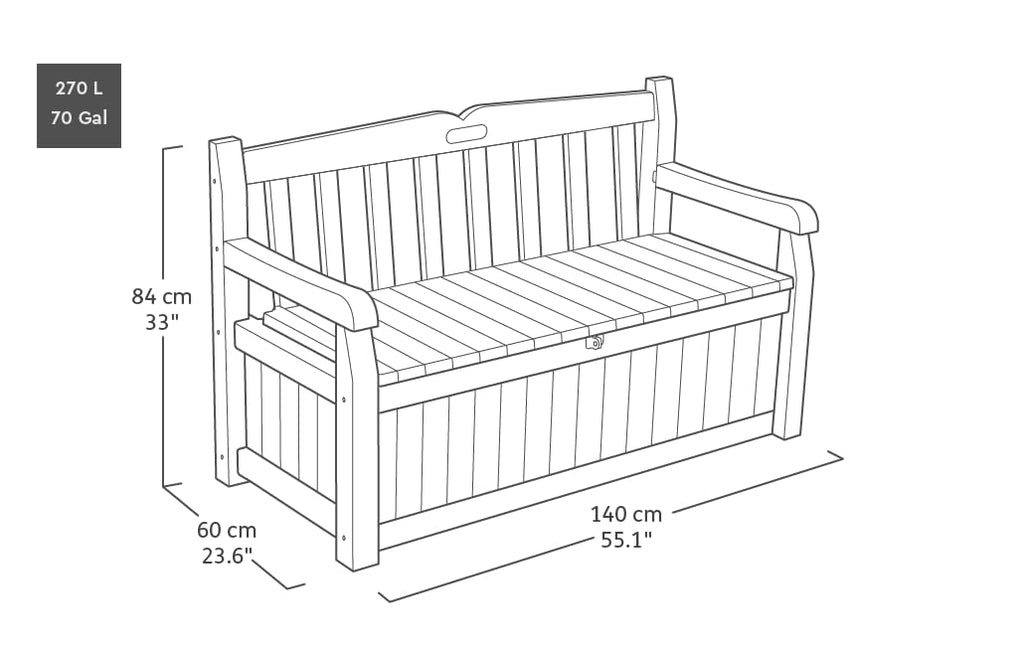 Keter Eden Bench 265L Outdoor 60% recycled Garden Furniture Storage Box Graphite & Light Grey | Fade Free | All Weather Resistant | Safe and Secure | Zero Maintenance | 2 year Warranty
