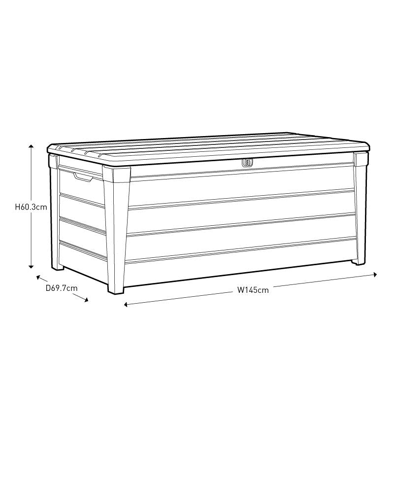 Keter Brightwood 454L Outdoor 60% recycled Garden Furniture Storage Box Brown Wood Panel Effect Fade Free All Weather Resistant Safe and Secure Zero Maintenance 2 year Warranty