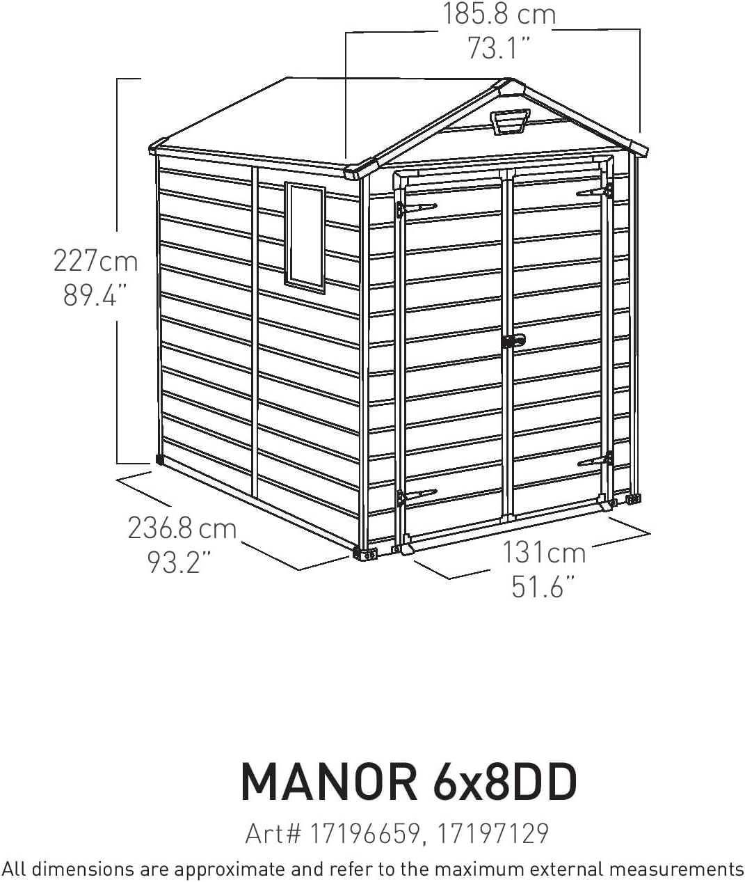 Keter Manor Outdoor Plastic Garden Storage Shed, Grey, 6 x 8 ft