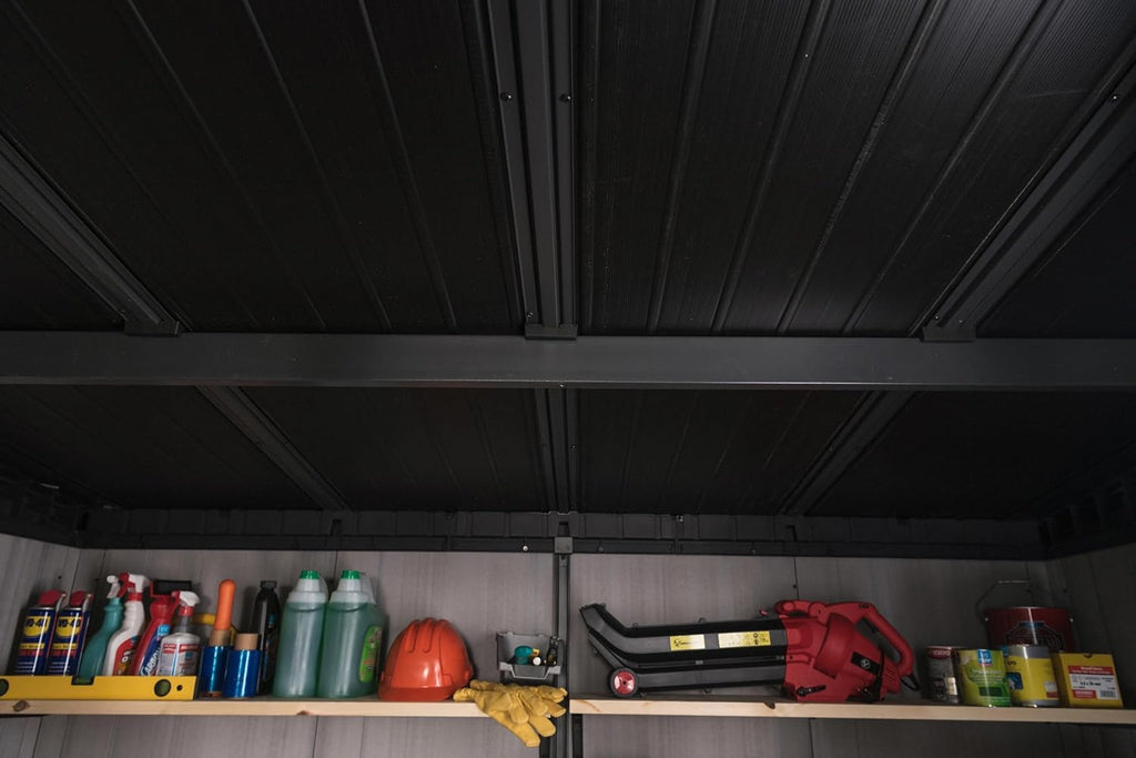 Keter Artisan Outdoor Pent Double Door Garden Storage Shed 7 x 7ft Grey Duotech+ Wood look and feel, Fade Free, All Weather Resistant, Safe and Secure, Zero Maintenance