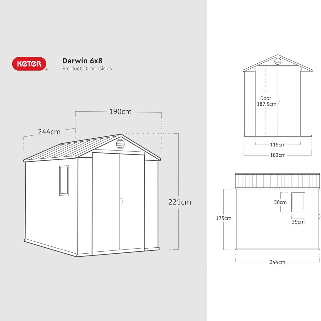 Keter Darwin 6x8ft Outdoor Resin Garden Shed – Green Evotech+ Wood-Look | Waterproof Resin Storage for Tools & Bikes | Double Doors | Lockable | 15 Yr Warranty | Zero Maintenance