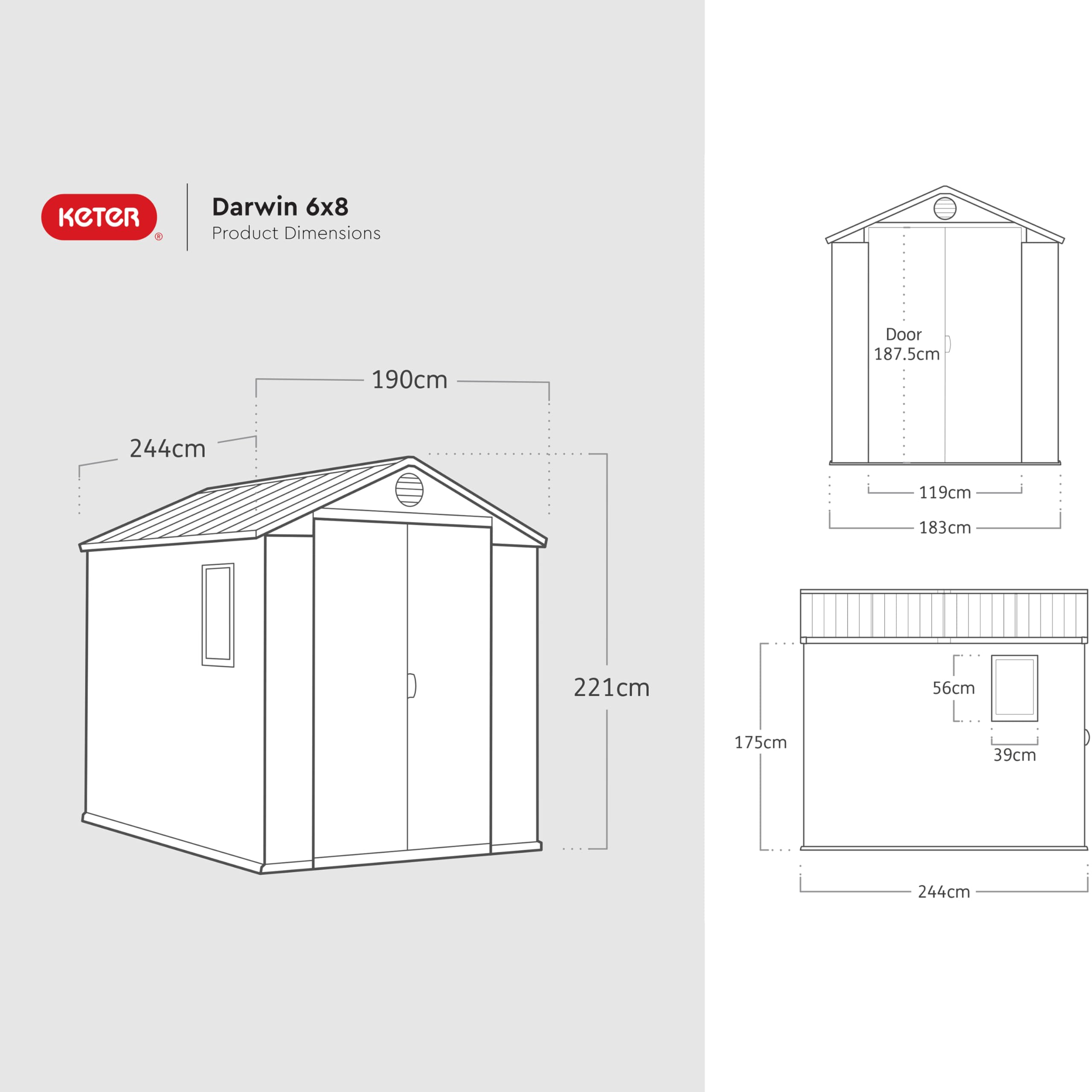 Keter Darwin 6x8ft Outdoor Resin Garden Shed – Green Evotech+ Wood-Look | Waterproof Resin Storage for Tools & Bikes | Double Doors | Lockable | 15 Yr Warranty | Zero Maintenance