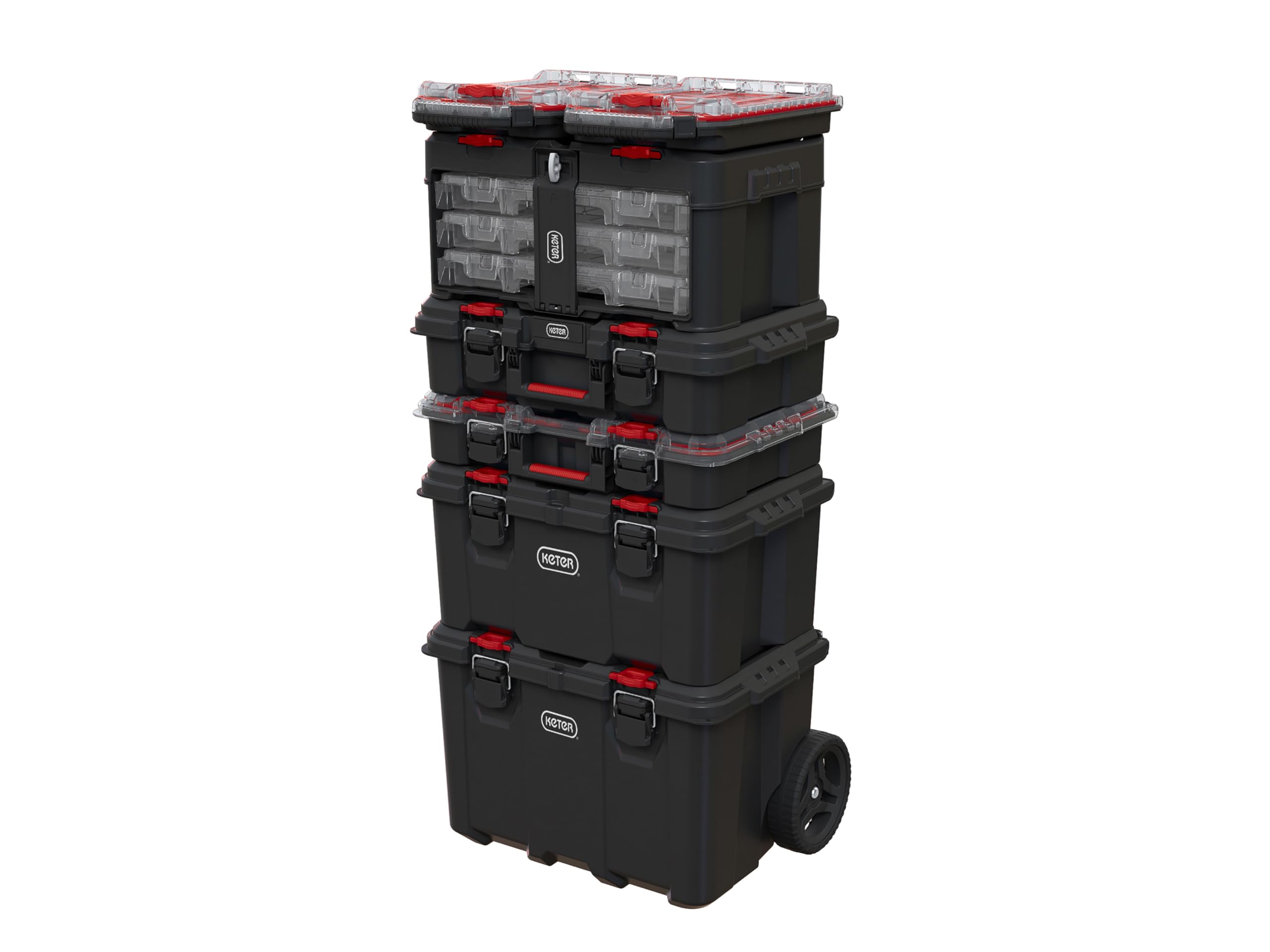 Keter Stack n' Roll Modular DIY 3 Organiser Set, Stackable, Lightweight, Durable, Water Resistant, Black