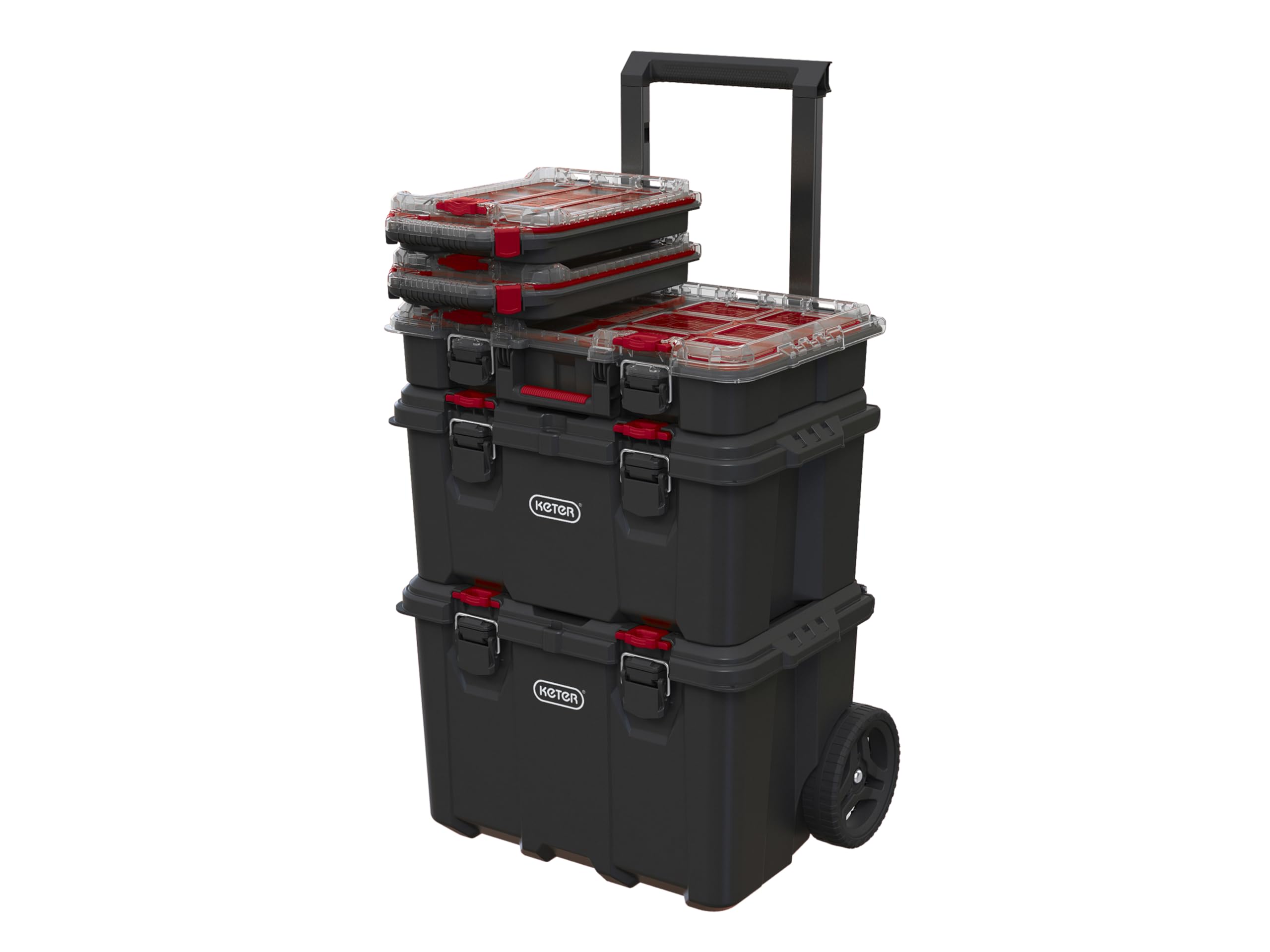 Keter Stack n' Roll Modular DIY Half Organiser, Removable Bins, Stackable, Lightweight, Durable, Water Resistant, Black