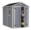 Keter Manor Outdoor Plastic Garden Storage Shed, Grey, 6 x 8 ft