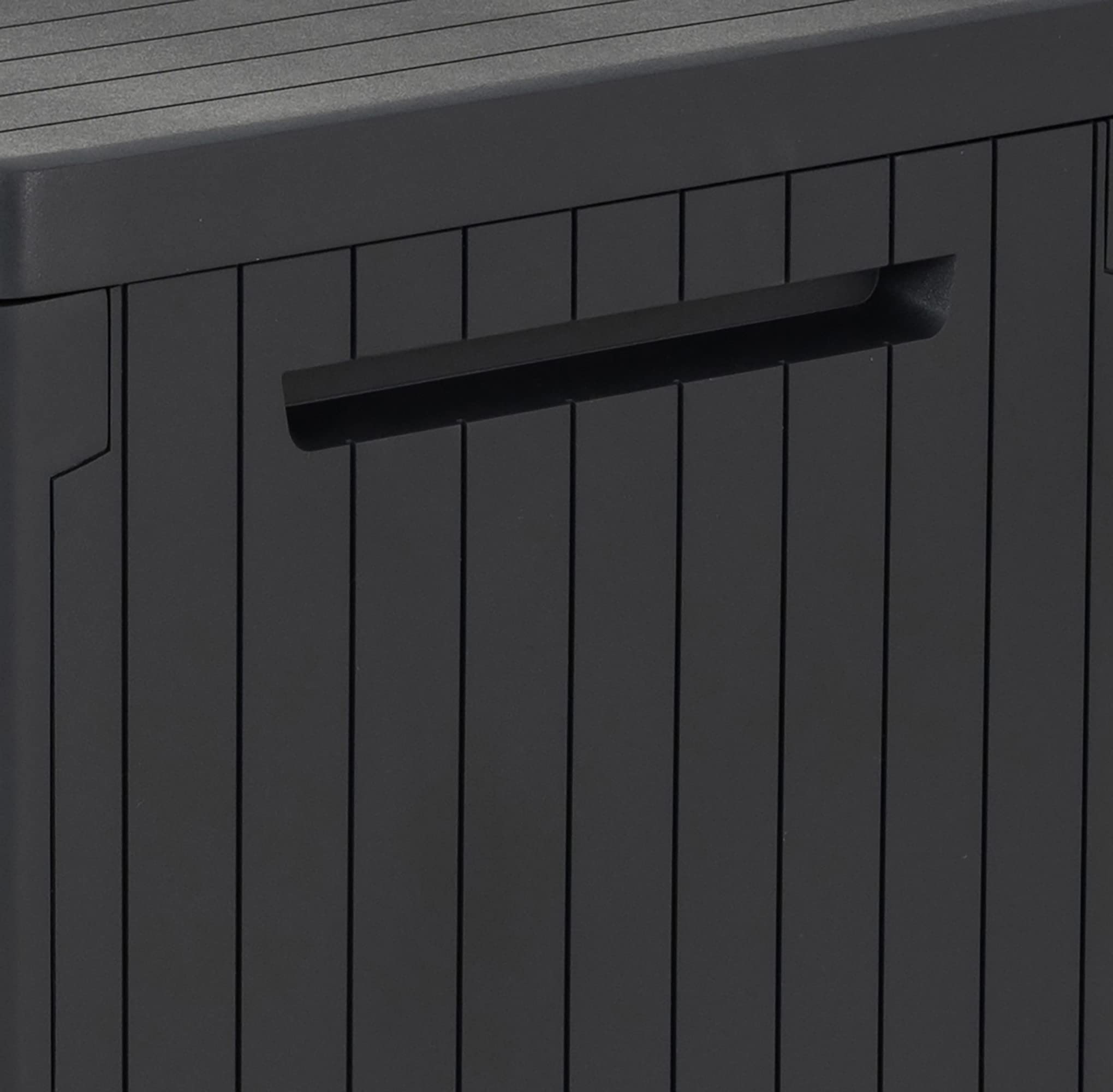 Keter City 113L Outdoor 96% recycled Small Balcony Garden Furniture Storage Box Grey Wood Panel Effect | Fade Free | All Weather Resistant | Safe and Secure | Zero Maintenance | 2 year Warranty