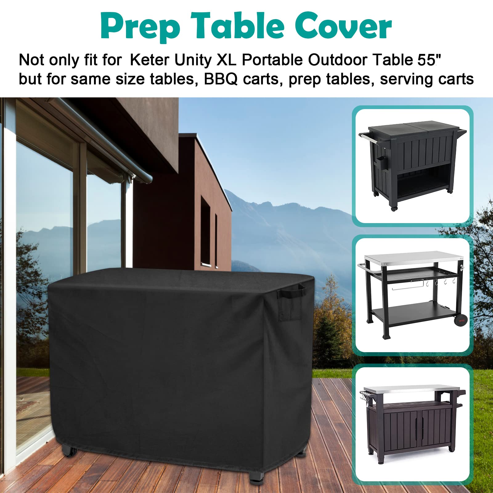 Outdoor Prep Table Cover for Keter Unity XL, Windspeed 420D Outdoor Table Cover Patio Table Cover 52in for Keter Unity XL, Outdoor Table Cover Waterproof for Storage Prep Table Cover(140x61x81cm)