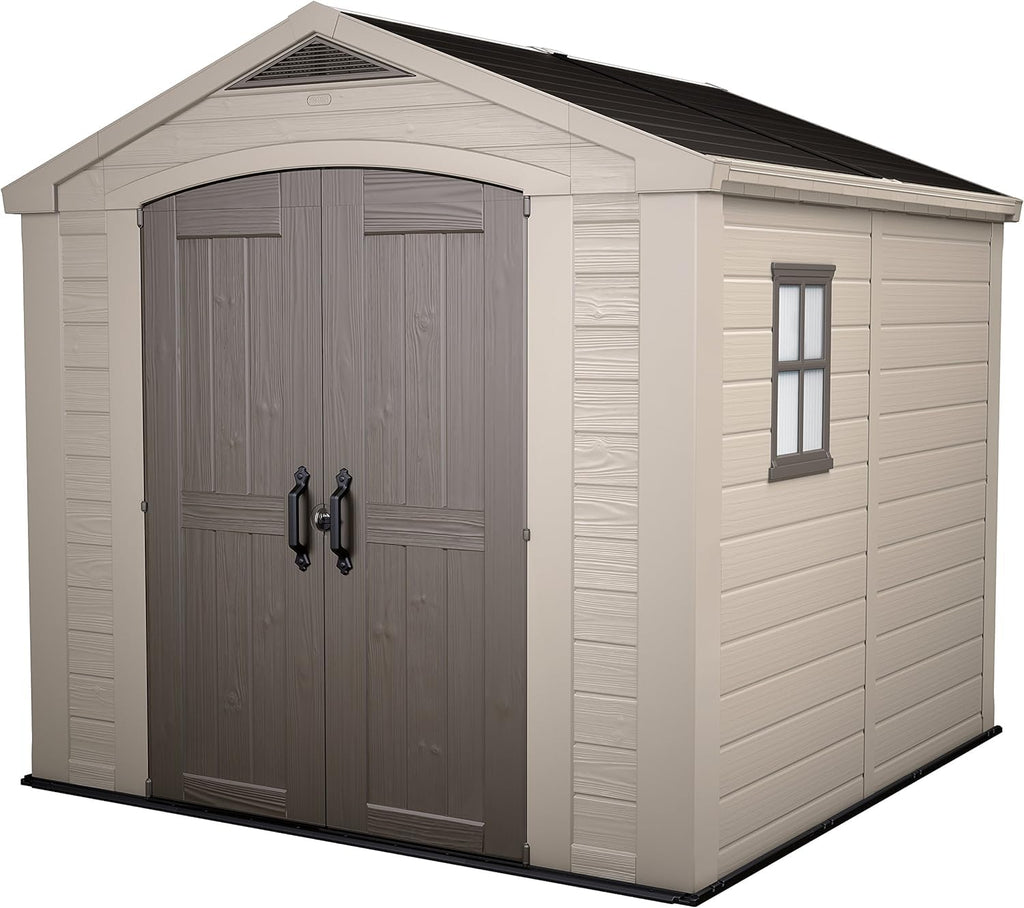 Keter Factor Outdoor Plastic Garden Storage Shed, Beige, 8 x 8 ft