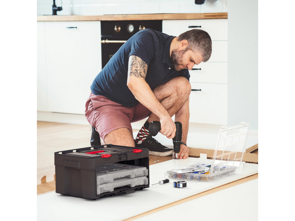 Keter Stack n' Roll Modular DIY 3 Organiser Set, Stackable, Lightweight, Durable, Water Resistant, Black