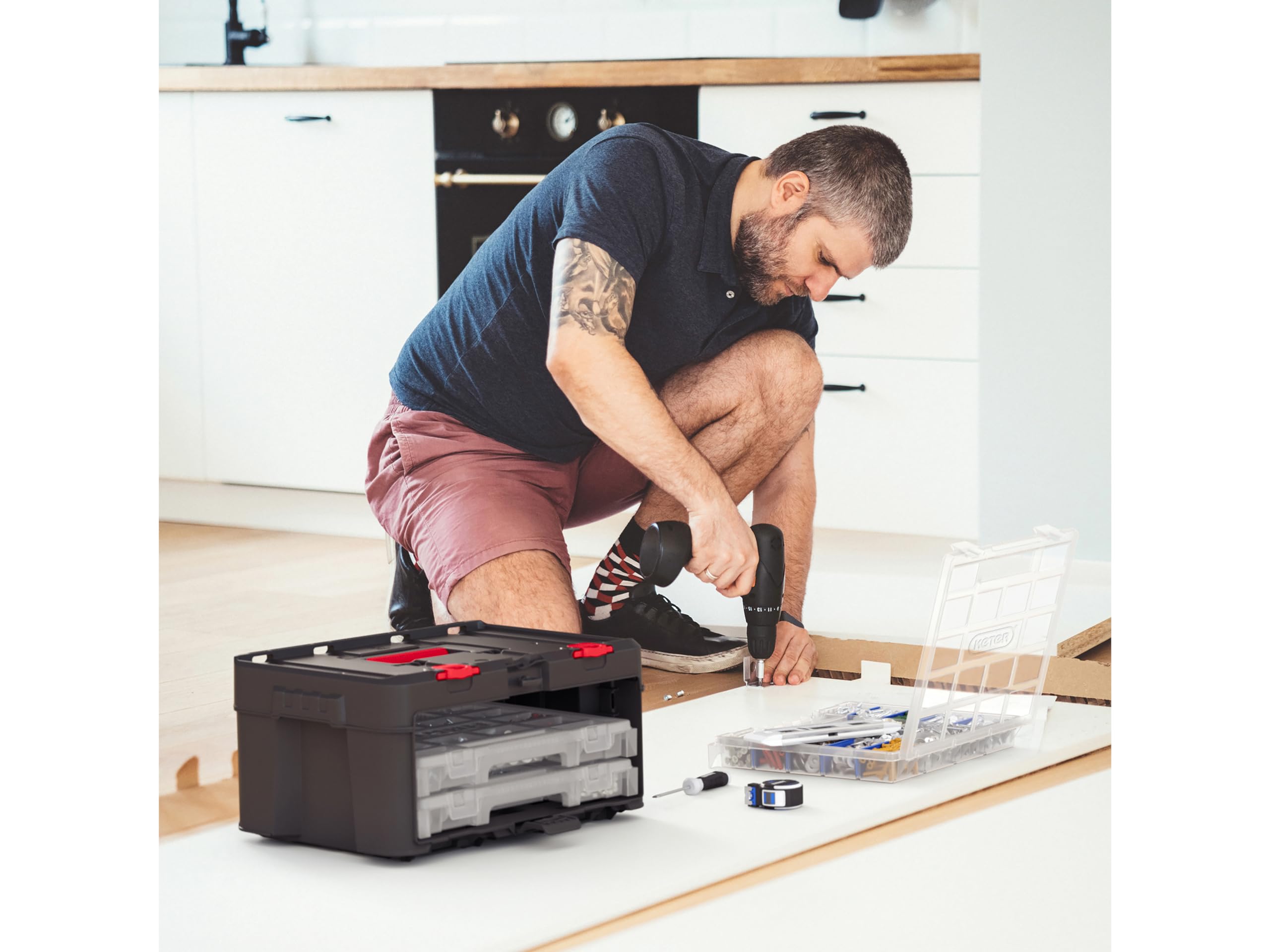 Keter Stack n' Roll Modular DIY 3 Organiser Set, Stackable, Lightweight, Durable, Water Resistant, Black