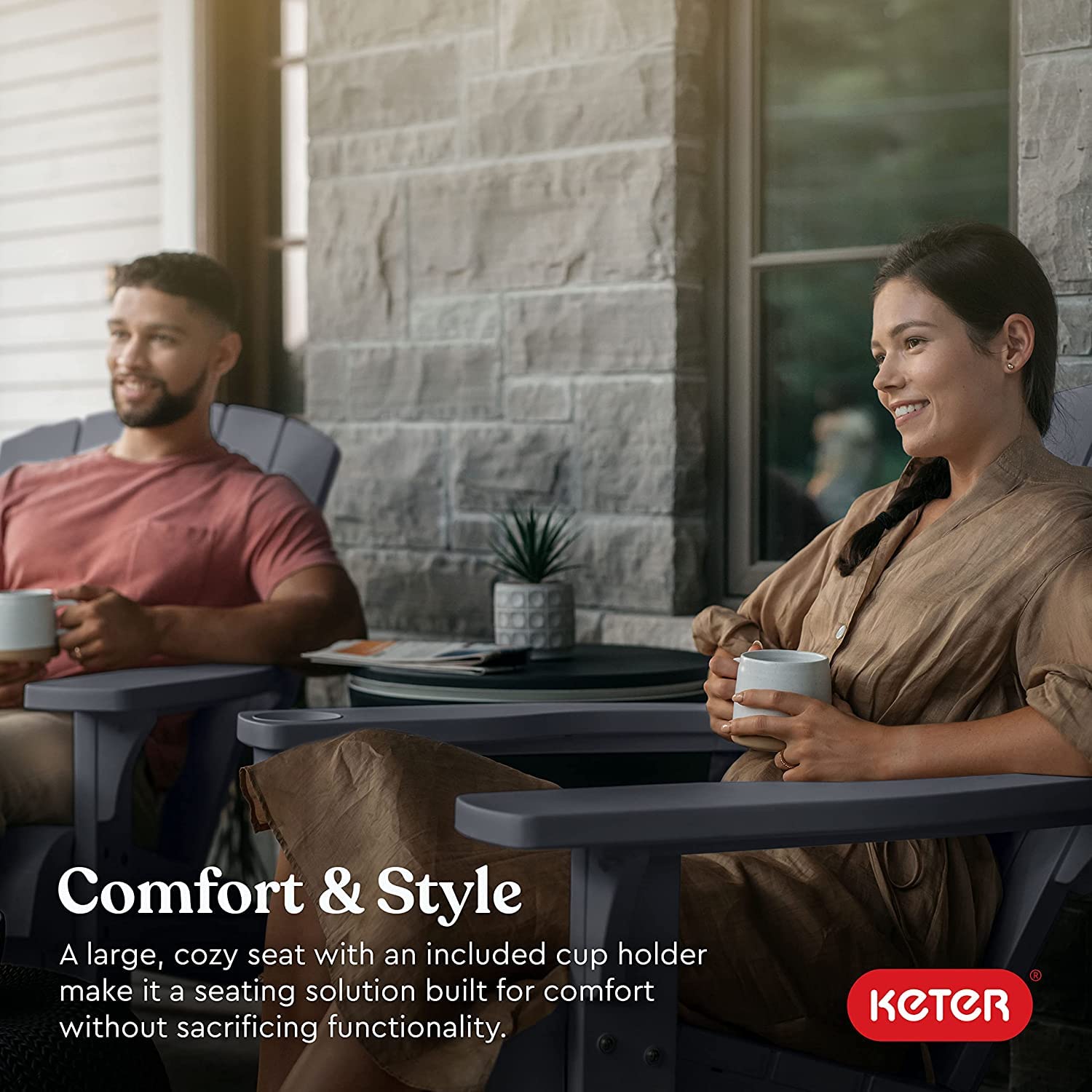 Keter Alpine Adirondack Outdoor Garden Furniture Chair - Graphite Grey