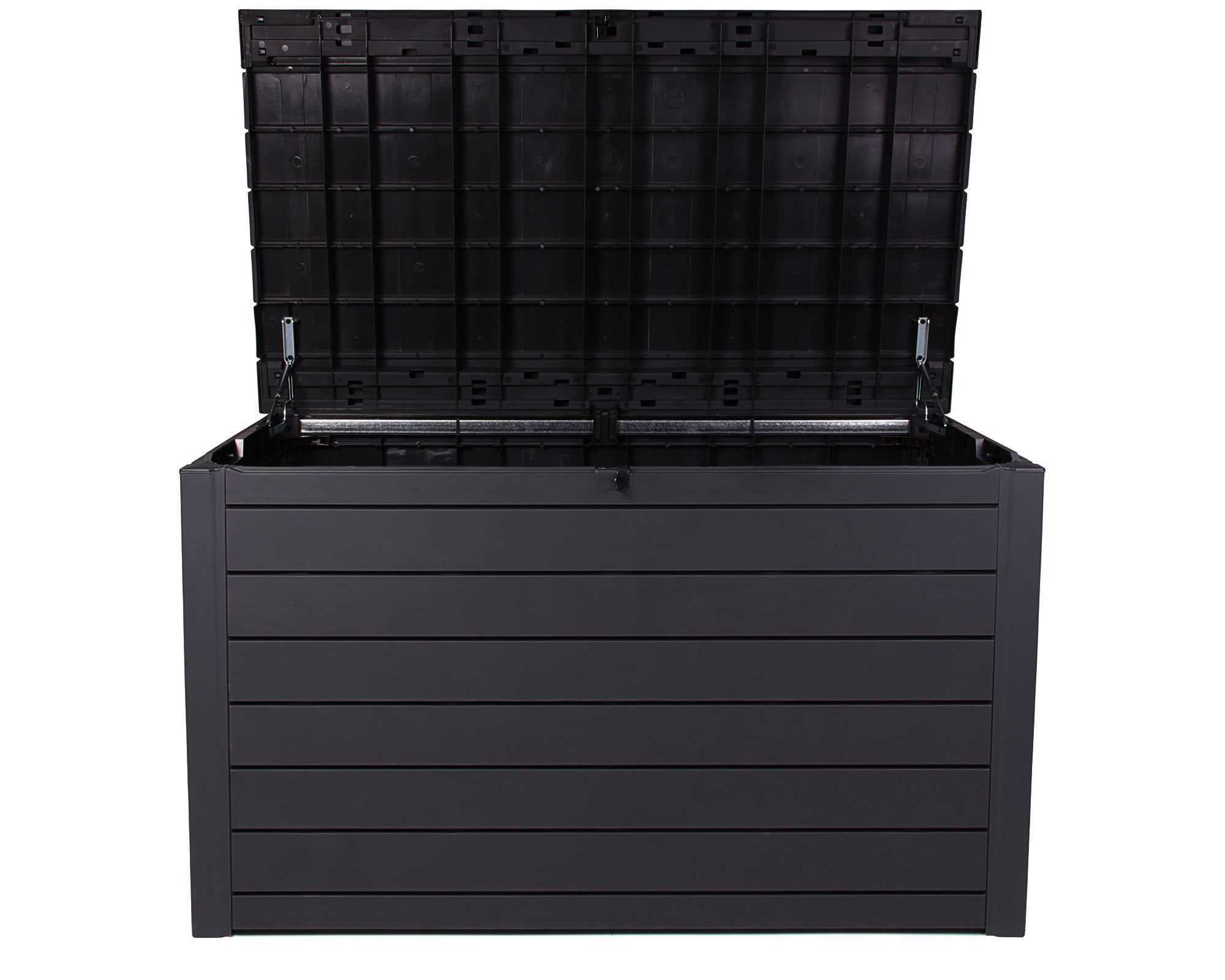 Keter Ontario XXL Cushion Box, Storage Box, Anthracite, 870 Litres, Wood Look with Gas Pressure Springs, Approx. 146 x 82 x 86 (H) cm