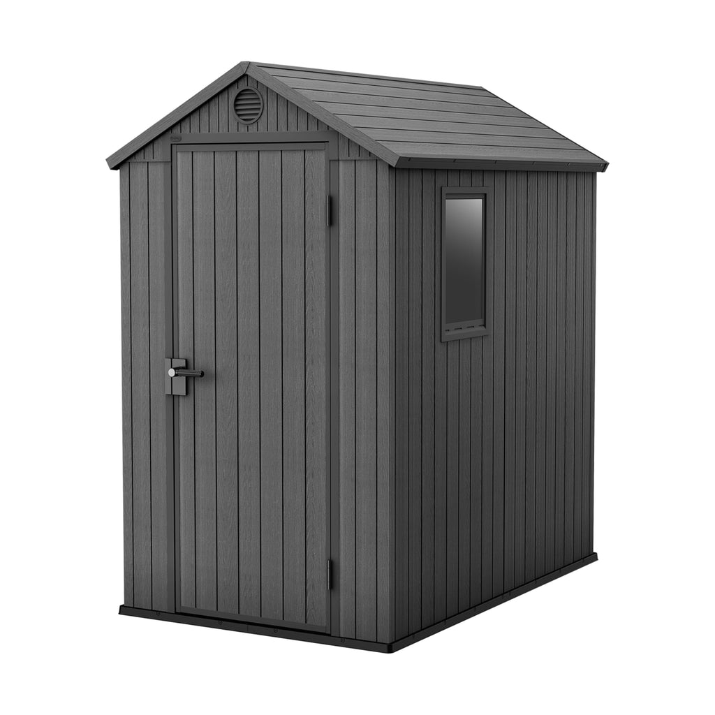 Keter Darwin Outdoor Apex Single Door Garden Storage Shed 6 x 4ft Grey Wood Look and Feel | Fade Free | All Weather Resistant | Safe and Secure | Zero Maintenance | 15 year Warranty
