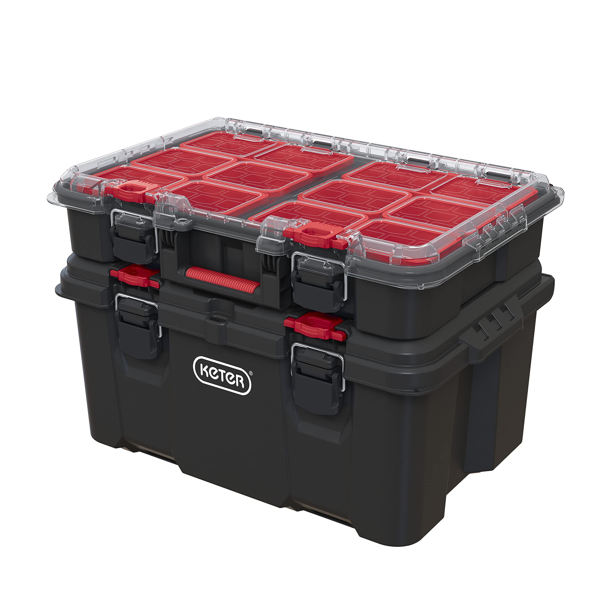 Keter Stack n' Roll Modular DIY Organiser, Removable Bins, Stackable, Lightweight, Durable, Water Resistant, Black