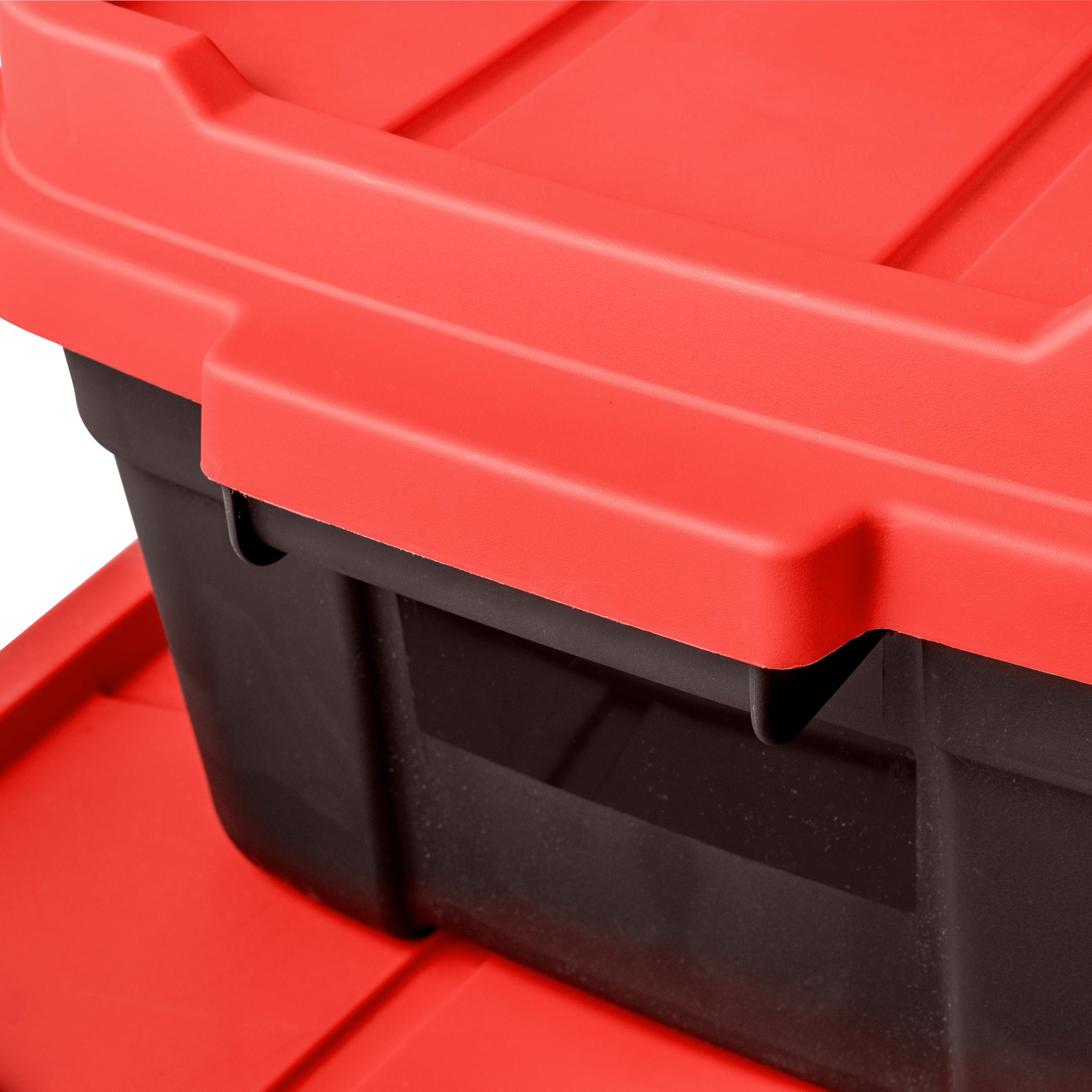 Keter Tuff Box 140L Storage Box with Lid, Durable, Water Resistant, Large Capacity, Stackable, Black/Red