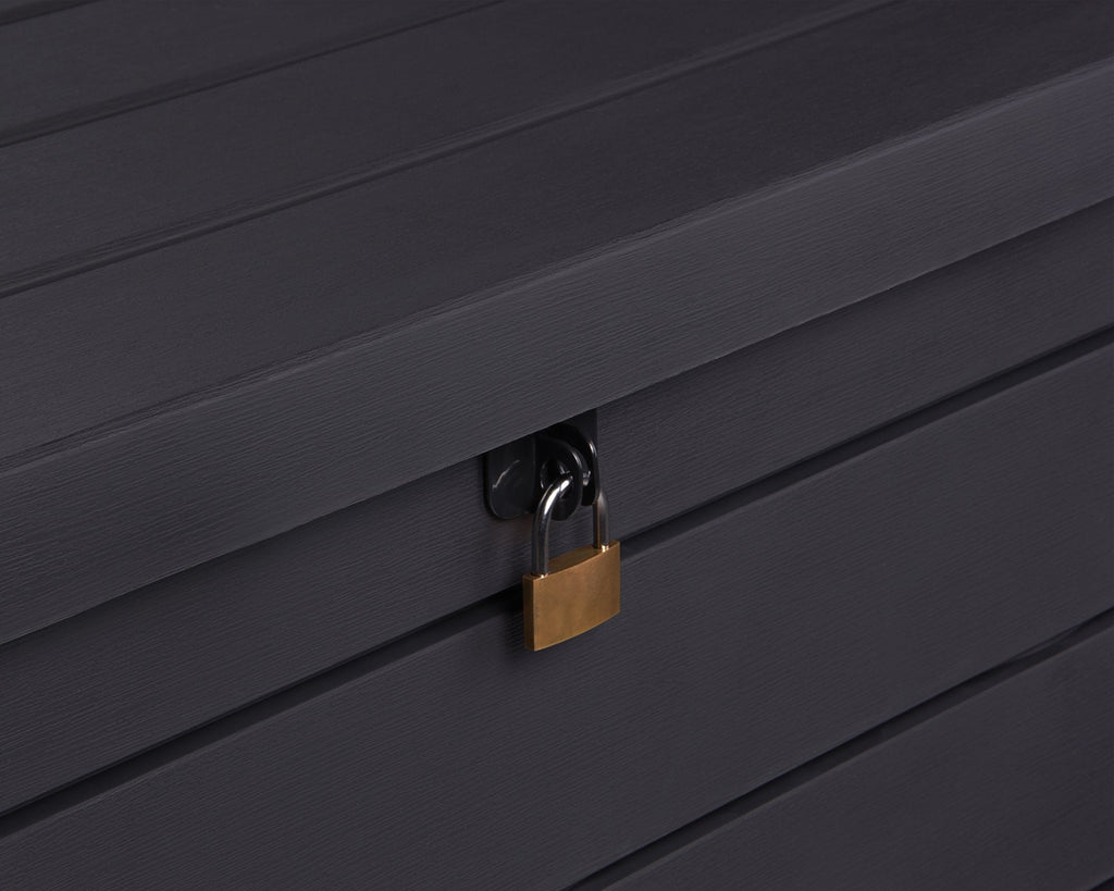 Keter Ontario XXL Cushion Box, Storage Box, Anthracite, 870 Litres, Wood Look with Gas Pressure Springs, Approx. 146 x 82 x 86 (H) cm