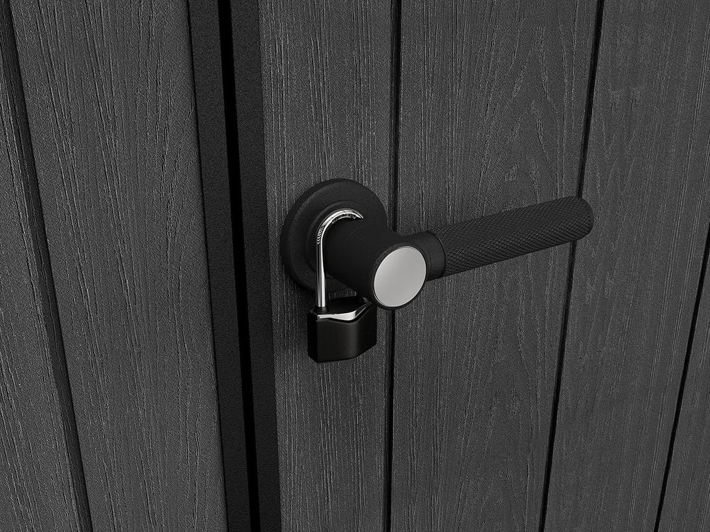 Keter Artisan Outdoor Pent Double Door Garden Storage Shed 7 x 7ft Grey Duotech+ Wood look and feel, Fade Free, All Weather Resistant, Safe and Secure, Zero Maintenance