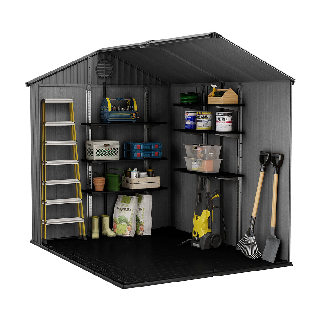 Keter Darwin Outdoor Apex Double Door Garden Storage Shed 6 x 8ft Grey Evotech+ Wood Look and Feel | Fade Free | All Weather Resistant | Safe and Secure | Zero Maintenance | 15 year Warranty