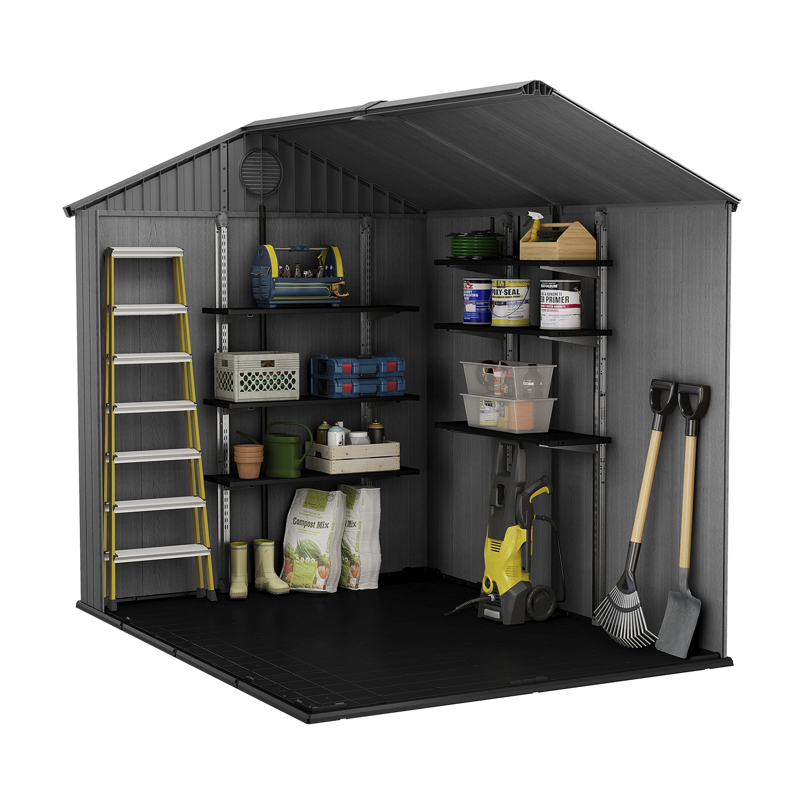 Keter Darwin Outdoor Apex Double Door Garden Storage Shed 6 x 8ft Grey Evotech+ Wood Look and Feel | Fade Free | All Weather Resistant | Safe and Secure | Zero Maintenance | 15 year Warranty