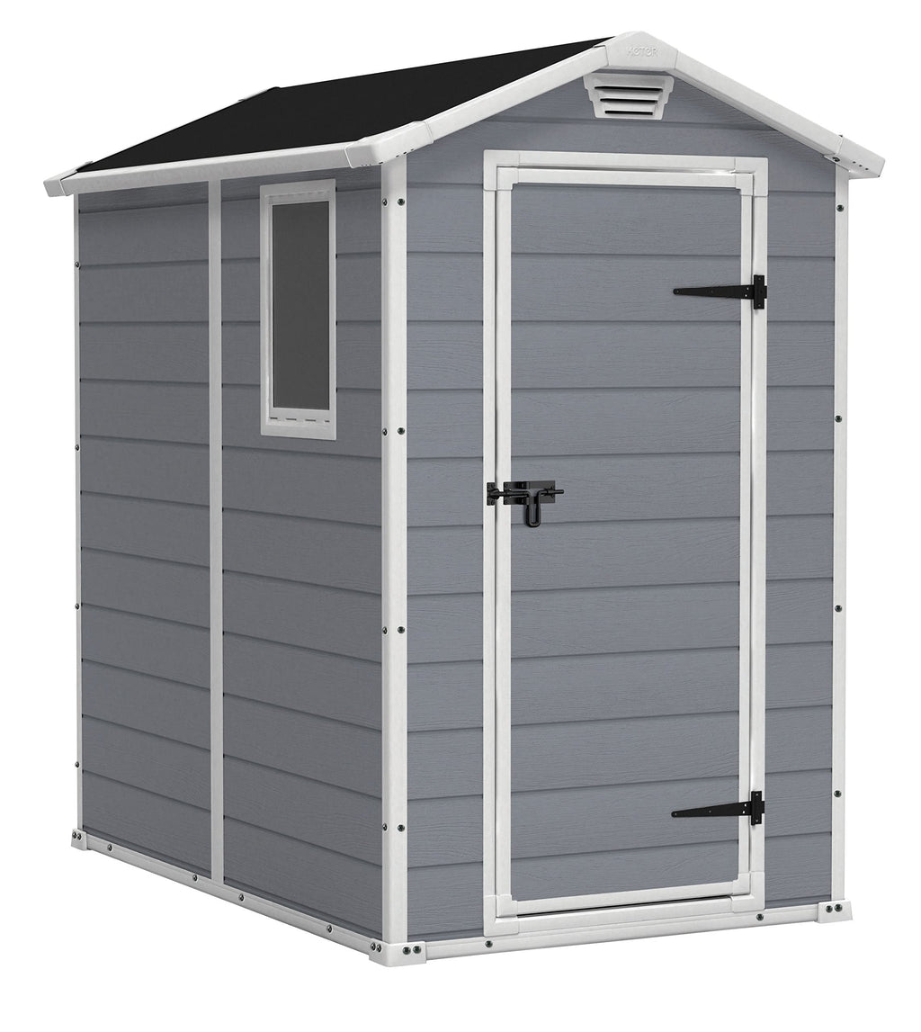 Keter Manor Outdoor Plastic Garden Storage Shed, Grey, 6 x 4 ft
