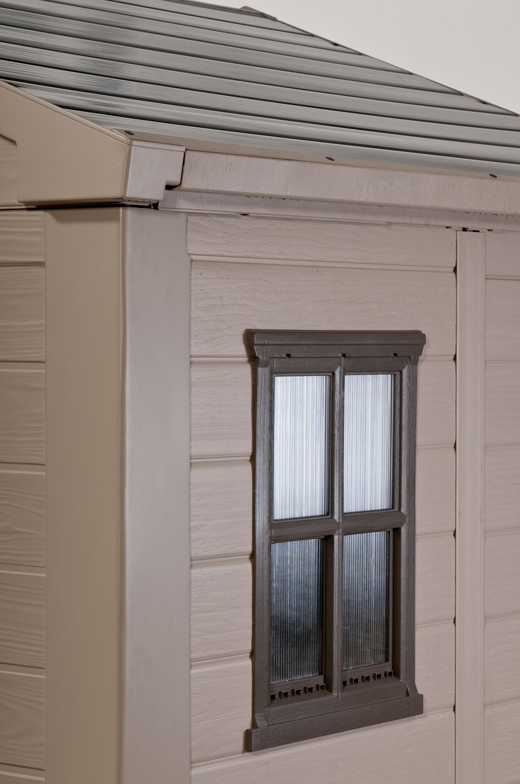 Keter Factor Outdoor Apex Double Door Garden Storage Shed 6 x 6ft Beige Brown Wood effect | Fade Free | All Weather Resistant | Safe and Secure | Zero Maintenance | 15 year Warranty