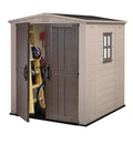Keter Factor Outdoor Apex Double Door Garden Storage Shed 6 x 6ft Beige Brown Wood effect | Fade Free | All Weather Resistant | Safe and Secure | Zero Maintenance | 15 year Warranty