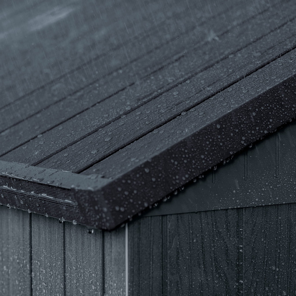Keter Darwin Outdoor Apex Double Door Garden Storage Shed 6 x 8ft Grey Evotech+ Wood Look and Feel | Fade Free | All Weather Resistant | Safe and Secure | Zero Maintenance | 15 year Warranty